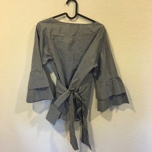 LOFT Tops - NWT LOFT check wrap tiered flare sleeve top LOFT Tops - NWT LOFT check wrap tiered flare sleeve top